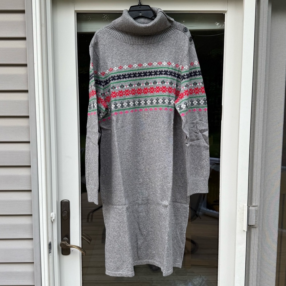 Talbots Gray and Red Cowl Neck Sweater Dress